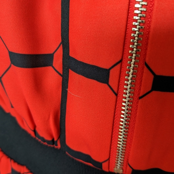 Ted Baker Valent Geometric Print Red Black Zip Front Dress - Picture 13 of 13